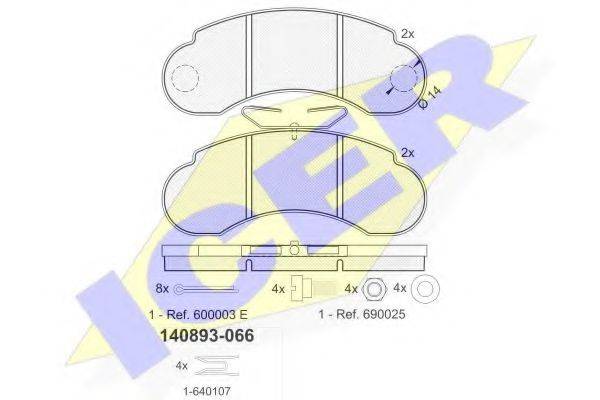 Комплект гальмівних колодок, дискове гальмо ICER 140893