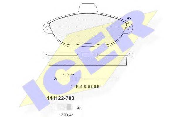 ICER 141122700 Комплект гальмівних колодок, дискове гальмо