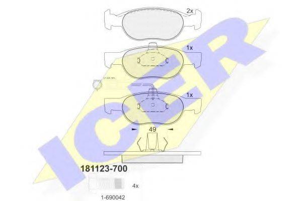 Комплект гальмівних колодок, дискове гальмо ICER 181123-700