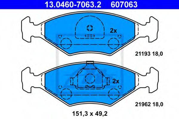 Комплект гальмівних колодок, дискове гальмо ATE 13.0460-7063.2