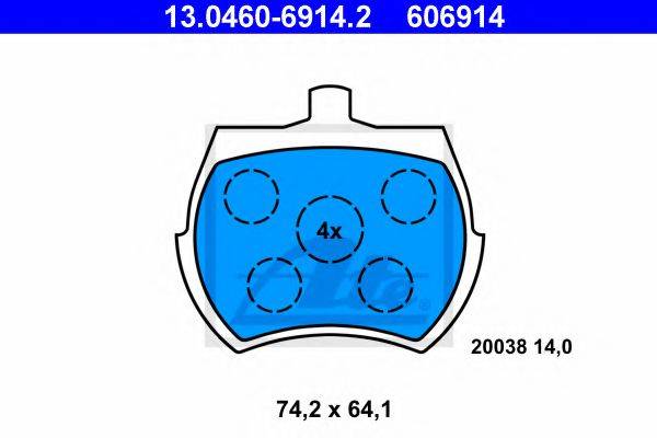 Комплект гальмівних колодок, дискове гальмо ATE 13.0460-6914.2
