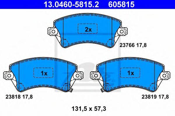 Комплект гальмівних колодок, дискове гальмо ATE 13.0460-5815.2