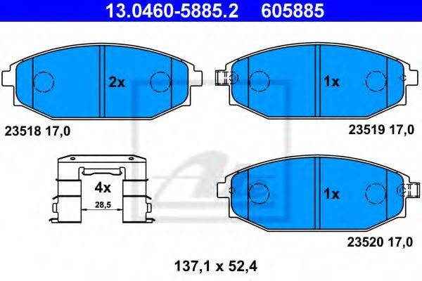 Комплект гальмівних колодок, дискове гальмо ATE 13.0460-5885.2