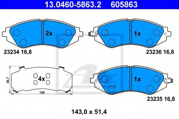 Комплект гальмівних колодок, дискове гальмо ATE 13.0460-5863.2