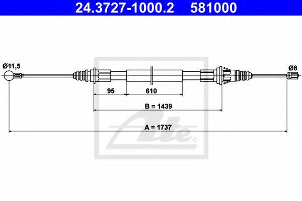 Трос, стоянкова гальмівна система ATE 24.3727-1000.2