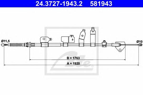 Трос, стоянкова гальмівна система ATE 24.3727-1943.2