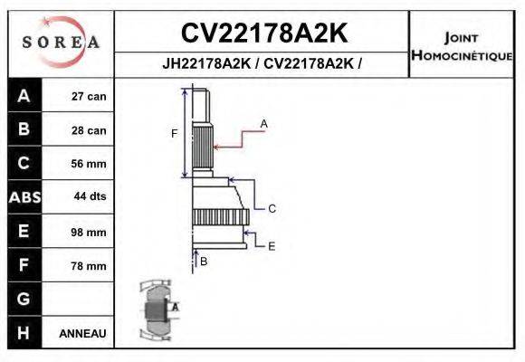 EAI CV22178A2K Шарнірний комплект, приводний вал