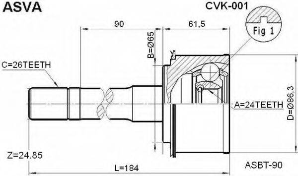 Шарнірний комплект, приводний вал ASVA CVK-001