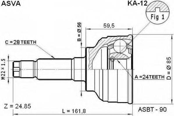 Шарнірний комплект, приводний вал ASVA KA-12