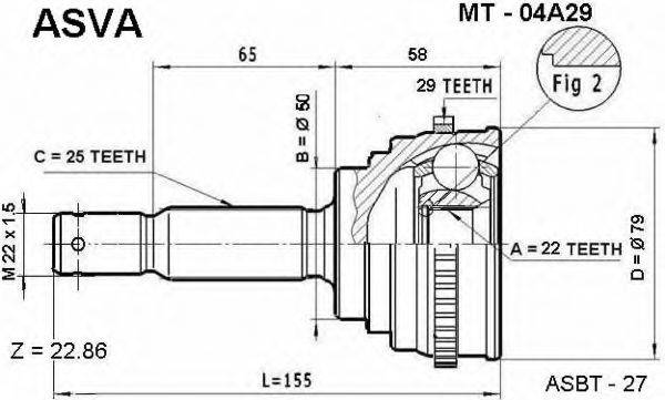 ASVA MT04A29 Шарнірний комплект, приводний вал