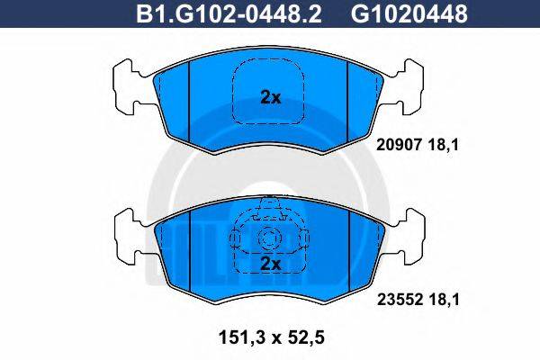 Комплект гальмівних колодок, дискове гальмо GALFER B1.G102-0448.2