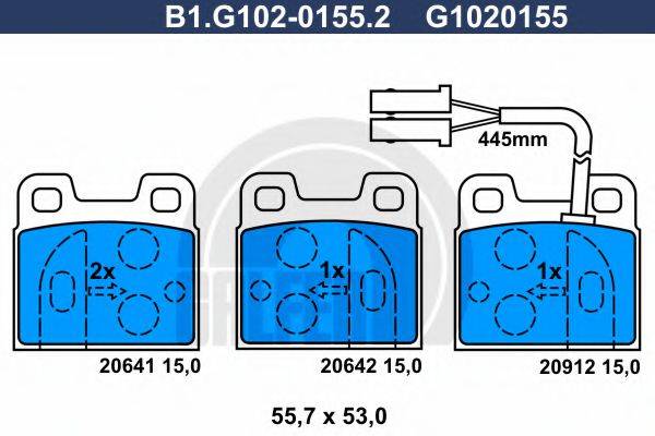 Комплект гальмівних колодок, дискове гальмо GALFER B1.G102-0155.2