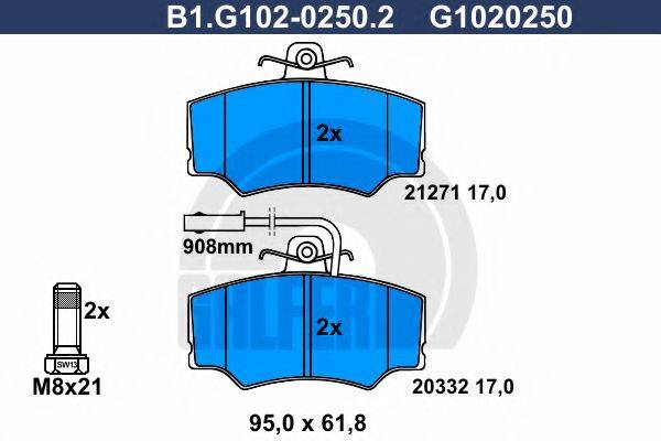Комплект гальмівних колодок, дискове гальмо GALFER B1.G102-0250.2
