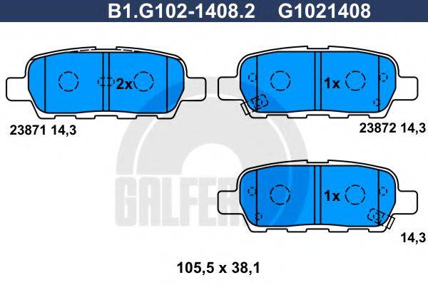 Комплект гальмівних колодок, дискове гальмо GALFER B1.G102-1408.2