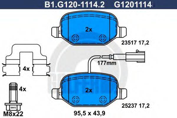 Комплект гальмівних колодок, дискове гальмо GALFER B1.G120-1114.2