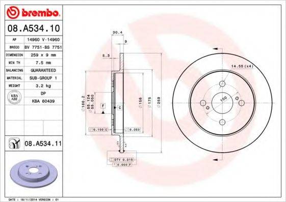 гальмівний диск BREMBO 08.A534.10