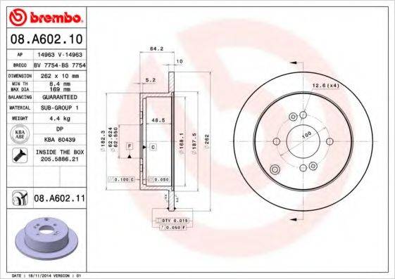 гальмівний диск BREMBO 08.A602.11