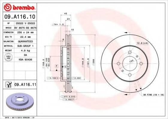 гальмівний диск BREMBO 09.A116.11