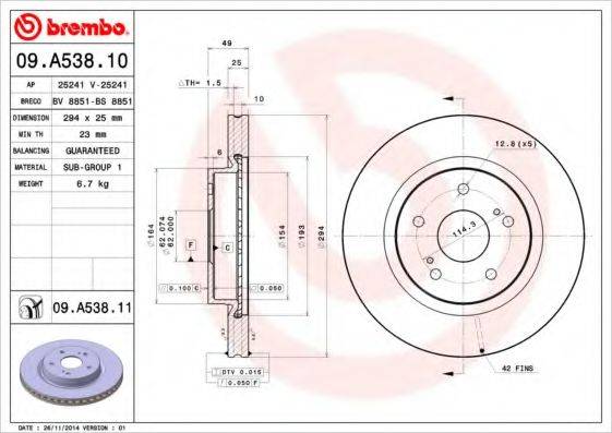 гальмівний диск BREMBO 09.A538.11