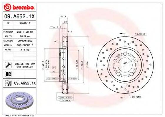 гальмівний диск BREMBO 09.A652.1X