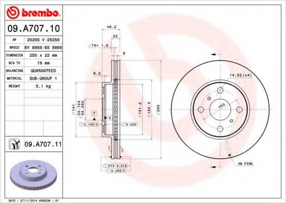 гальмівний диск BREMBO 09.A707.11