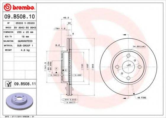 гальмівний диск BREMBO 09.B508.11