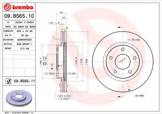 гальмівний диск BREMBO 09.B565.10