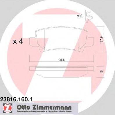 Комплект гальмівних колодок, дискове гальмо ZIMMERMANN 23816.160.1