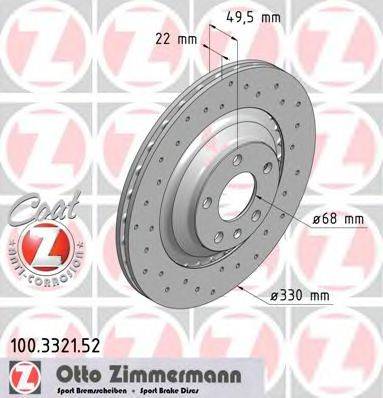 гальмівний диск ZIMMERMANN 100.3321.52