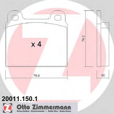 Комплект гальмівних колодок, дискове гальмо ZIMMERMANN 20011.150.1