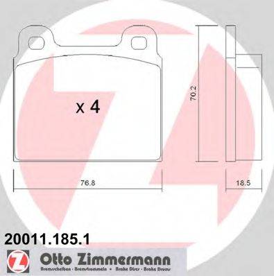 Комплект гальмівних колодок, дискове гальмо ZIMMERMANN 20011.185.1