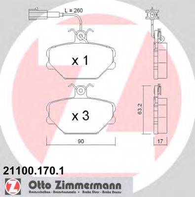 Комплект гальмівних колодок, дискове гальмо ZIMMERMANN 21100.170.1