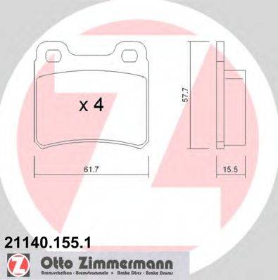 Комплект гальмівних колодок, дискове гальмо ZIMMERMANN 21140.155.1