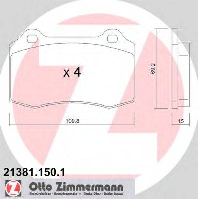 Комплект гальмівних колодок, дискове гальмо ZIMMERMANN 21381.150.1