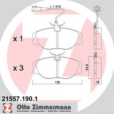 Комплект гальмівних колодок, дискове гальмо ZIMMERMANN 21557.190.1