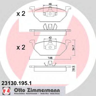 Комплект гальмівних колодок, дискове гальмо ZIMMERMANN 23130.195.1
