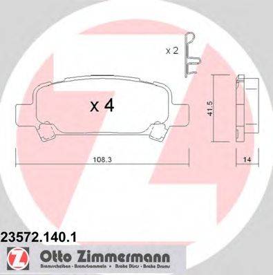Комплект гальмівних колодок, дискове гальмо ZIMMERMANN 23572.140.1