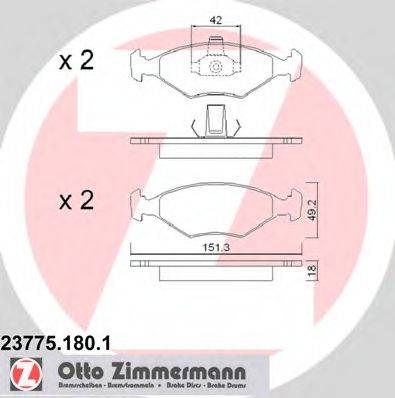 Комплект гальмівних колодок, дискове гальмо ZIMMERMANN 23775.180.1