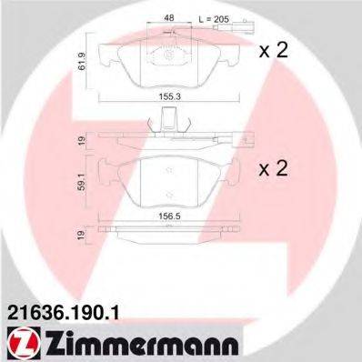 Комплект гальмівних колодок, дискове гальмо ZIMMERMANN 21636.190.1