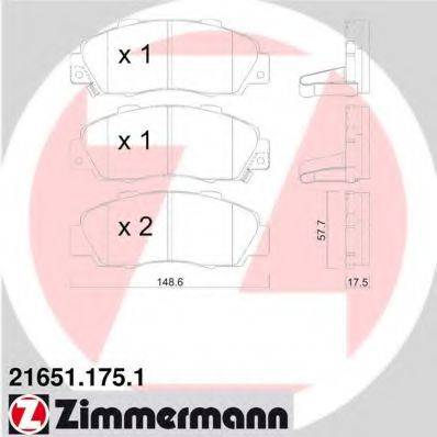 Комплект гальмівних колодок, дискове гальмо ZIMMERMANN 21651.175.1