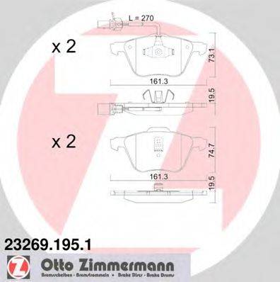 Комплект гальмівних колодок, дискове гальмо ZIMMERMANN 23269.195.1