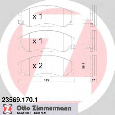 Комплект гальмівних колодок, дискове гальмо ZIMMERMANN 23569.170.1