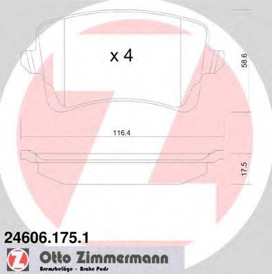 Комплект гальмівних колодок, дискове гальмо ZIMMERMANN 24606.175.1