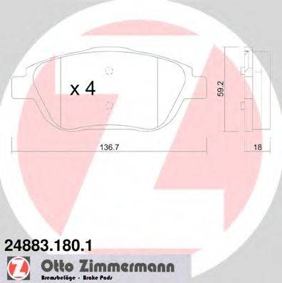 Комплект гальмівних колодок, дискове гальмо ZIMMERMANN 24883.180.1