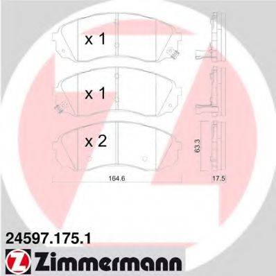 Комплект гальмівних колодок, дискове гальмо ZIMMERMANN 24597.175.1