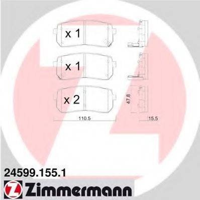 Комплект гальмівних колодок, дискове гальмо ZIMMERMANN 24599.155.1