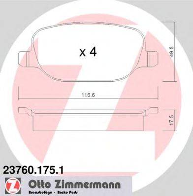 Комплект гальмівних колодок, дискове гальмо ZIMMERMANN 23760.175.1