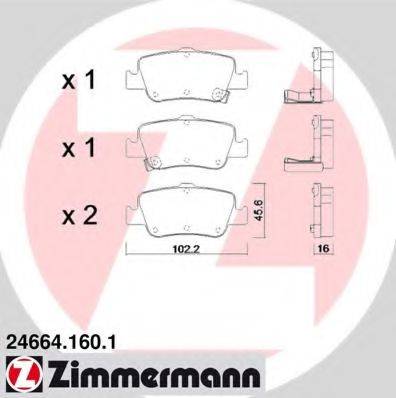 Комплект гальмівних колодок, дискове гальмо ZIMMERMANN 24664.160.1