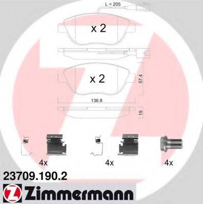 Комплект гальмівних колодок, дискове гальмо ZIMMERMANN 23709.190.2