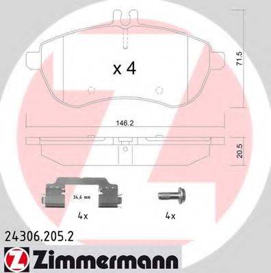 Комплект гальмівних колодок, дискове гальмо ZIMMERMANN 24306.205.2
